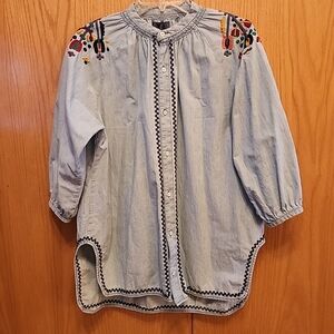Vintage LUCKY BRAND embrodered Chambray Shacket Top Sz S Womens